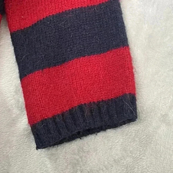 Moly Striped Hooded Ties On Sides Chunky Sweater Sz M Maybe Wool/Mohair Blend - Picture 2 of 10